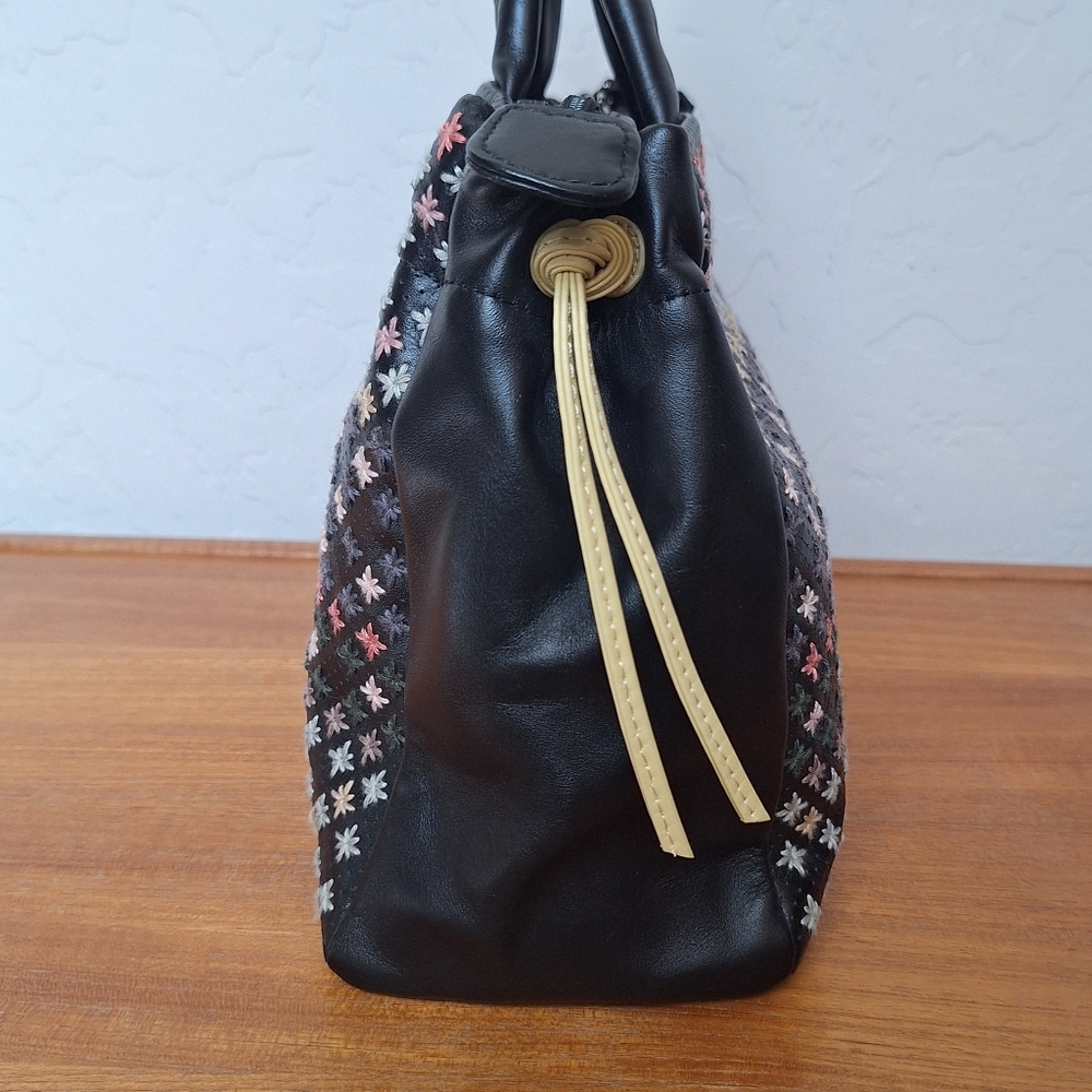 Radley Floral Embroidered Leather Satchel Ditsy Rainbow Country Grandma Black - Picture 5 of 15